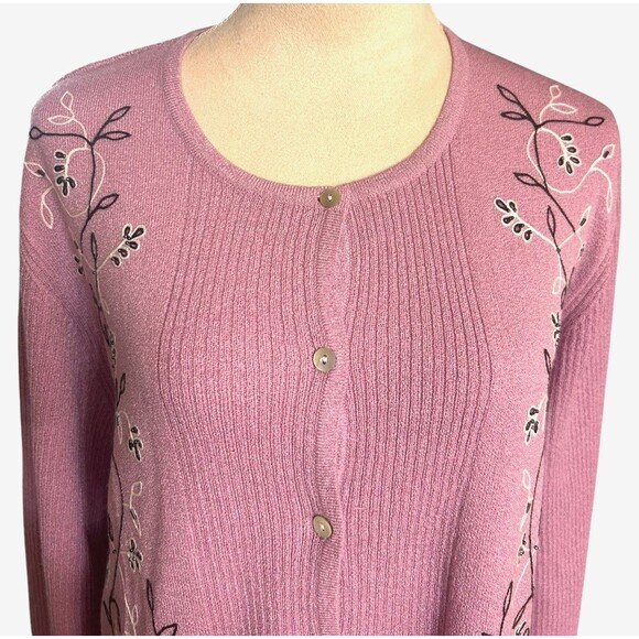 Casual Corner Annex Woman Lilac Beaded Embroidered Button Up Cardigan Sz X - Picture 2 of 8